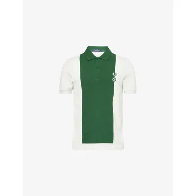 Fred Perry Mens Industrial Green  X Craig Green Contrast-panel Short-sleeves Cotton-piqué Polo Shirt