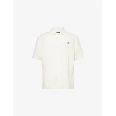 Fred Perry Mens Light Ecru Jacquard Short-sleeves Linen And Cotton Shirt Xxl