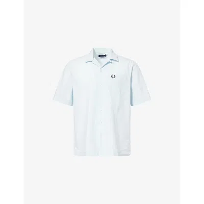 Fred Perry Mens Light Ice Revere-collar Cotton Seersucker Shirt Xl In Blue