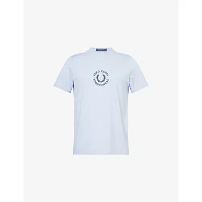 Fred Perry Mens Light Smoke Brand-embroidery Crewneck Cotton-jersey T-shirt In Blue