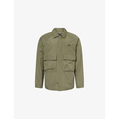 Fred Perry Mens Utility Embroidered-logo Woven Shirt Lrl Wrth Green