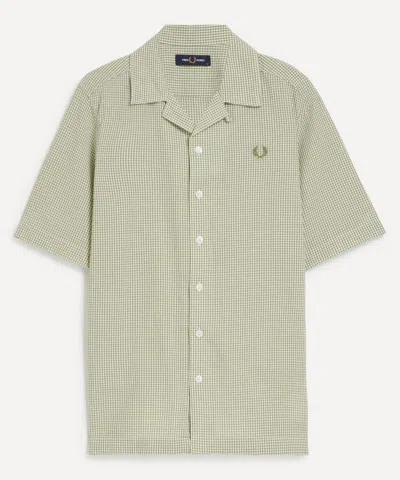 Fred Perry Mens Microgingham Seersucker Shirt In Green