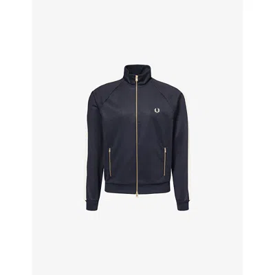 Fred Perry Mens Navy Cable-knit Taped Cotton-blend Track Jacket In Blue