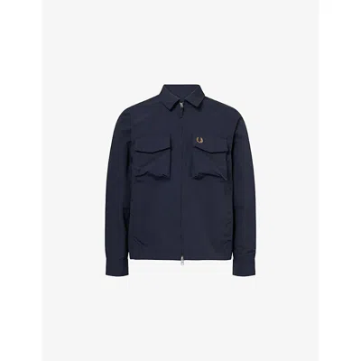Fred Perry Mens Navy Patch-pocket Ripstop Woven Overshirt Xxl In Blue