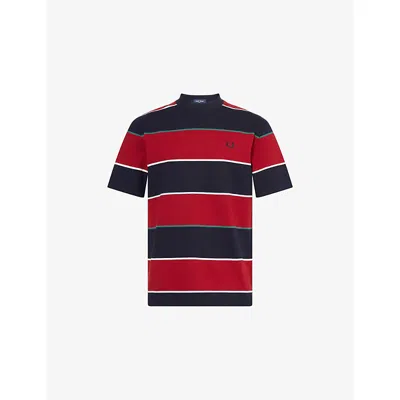 Fred Perry Mens Navy Striped Relaxed-fit Cotton T-shirt Xl In Multi