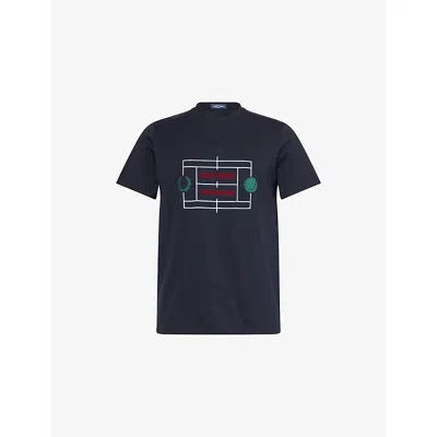 Fred Perry Mens Navy Tennis Court Printed Relaxed-fit Cotton T-shirt Xl In Blue