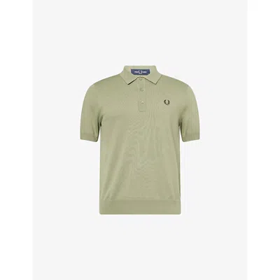 Fred Perry Mens Olive Mint Brand-embroidery Short-sleeves Cotton-knit Polo Shirt