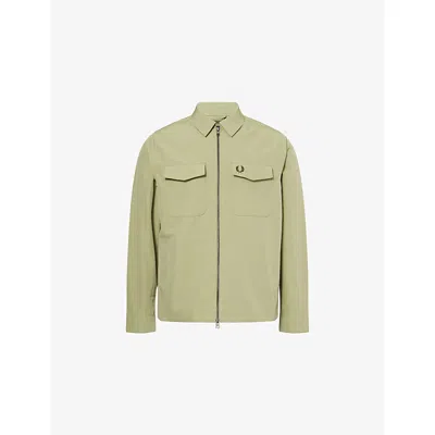 Fred Perry Mens Olive Mint Multi-pockets Relaxed-fit Woven Overshirt Xxl
