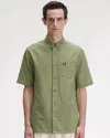 Fred Perry Lightweight Texture Revere Collar Short Sleeve Shirt Olive Mint