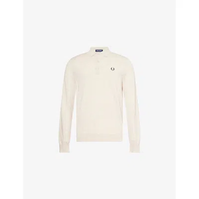 Fred Perry Mens Porridge Marl Embroidered-logo Long-sleeve Knitted Top In Neutral