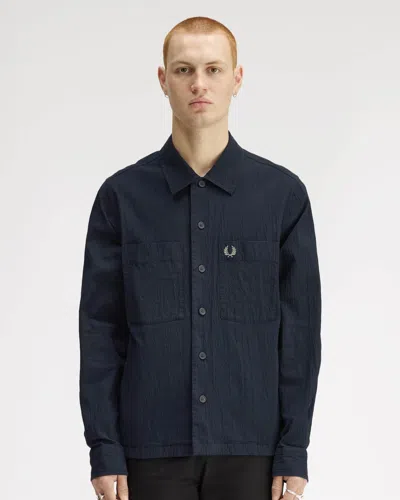 Fred Perry Mens Seersucker Overshirt In Blue
