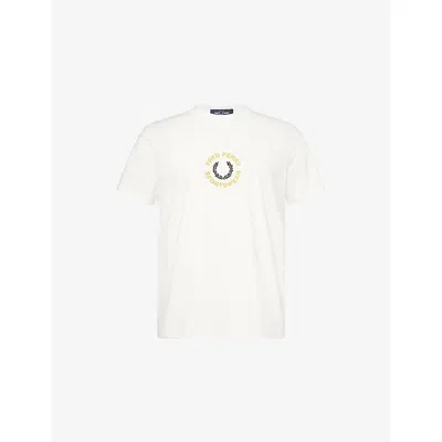 Fred Perry Mens Snow White Brand-embroidery Crewneck Cotton-jersey T-shirt Xxl