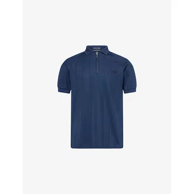Fred Perry Mens Tennis Blue Embroidered-logo Cotton-blend Polo Top
