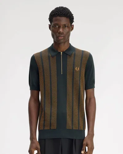 Fred Perry Mens Textured Panel Knitted Polo Shirt In Black