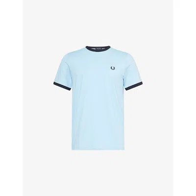 Fred Perry Mens Track Blue Ringer Embroidered-logo Cotton T-shirt In Multi