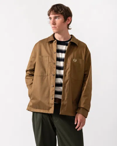 Fred Perry Twill Overshirt Jacket In Brown