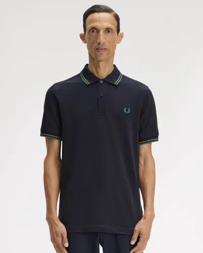 Fred Perry Mens Twin Tipped Signature Polo Shirt In Blue