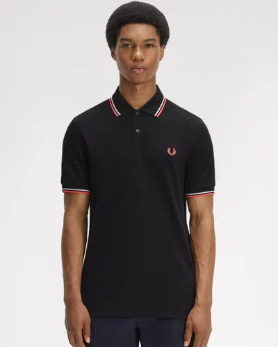 Fred Perry Mens Twin Tipped Signature Polo Shirt In Black