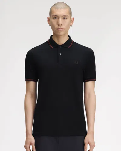 Fred Perry Mens Twin Tipped Signature Polo Shirt In Black