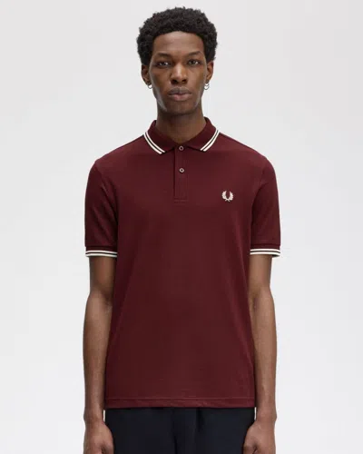 Fred Perry Mens Twin Tipped Signature Polo Shirt Nos In Burgundy