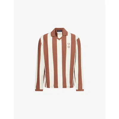 Fred Perry Mens Uniform Brown  X Craig Green Striped Long-sleeves Cotton-jersey Polo Shirt
