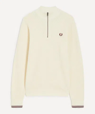 Fred Perry Mens Waffle-stitch Half-zip Jumper In Multi