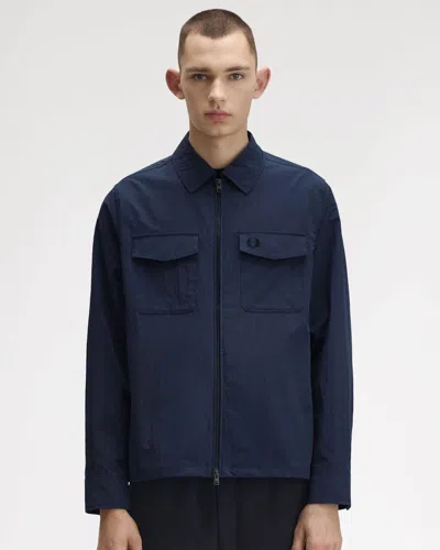 Fred Perry Mens Zip Overshirt In Blue