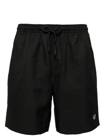 Fred Perry Mid-rise Swim Shorts In Black