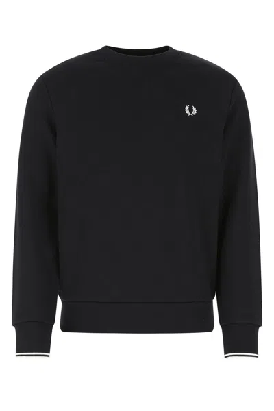 Fred Perry Midnight Blue Cotton Blend Sweatshirt In Black