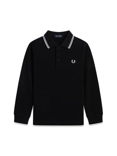 Fred Perry Mini Twin Tipped Long Sleeve Polo Shirt In Black