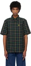 Fred Perry Navy & Green Oxford Tartan Shirt In 608