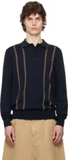 Fred Perry Navy Knitted Polo In 608