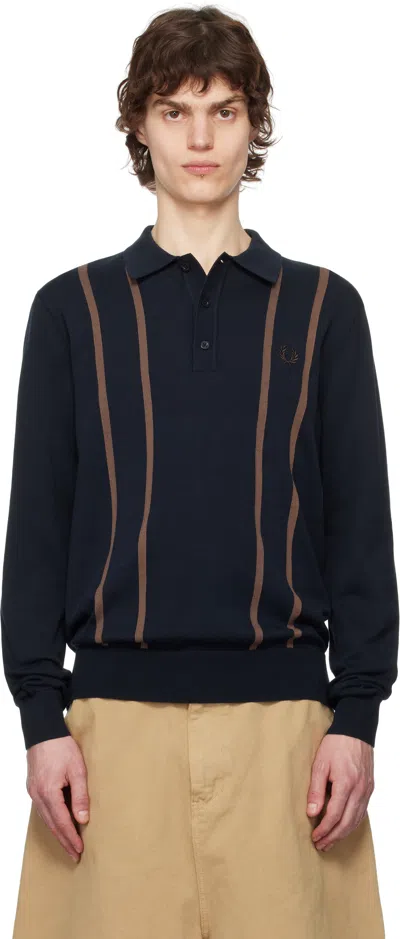 Fred Perry Navy Knitted Polo In 608