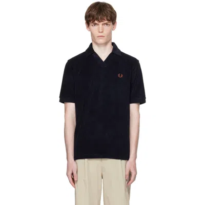 Fred Perry Navy Open Collar Towelling Polo