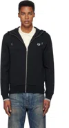 Fred Perry Navy Zip Through Hoodie In 795