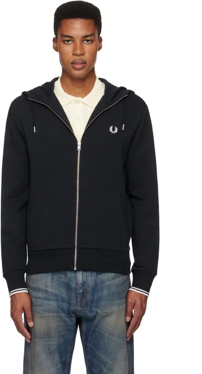Fred Perry Navy Zip Through Hoodie In 795