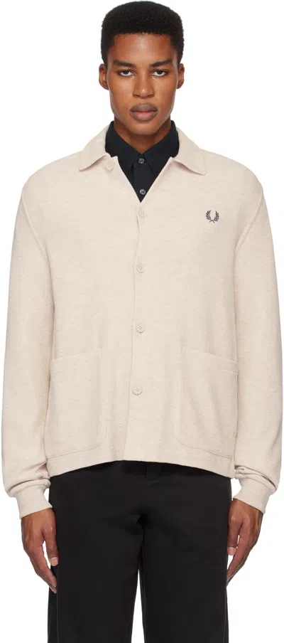 Fred Perry Off-white Button Through Long Sleeve Cardigan In X23