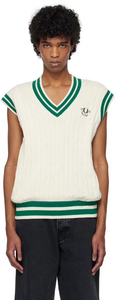 FRED PERRY OFF-WHITE CABLE KNIT TENNIS VEST