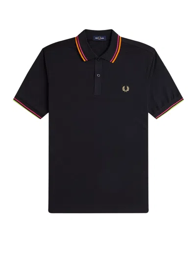 Fred Perry On Court Twin Tipped Recycled Polyester Polo In Black