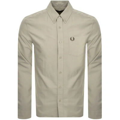 Fred Perry Oxford Long Sleeved Shirt Grey In Metallic