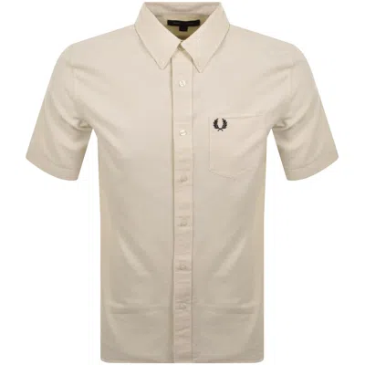Fred Perry Oxford Short Sleeve Shirt Ecru In Animal Print