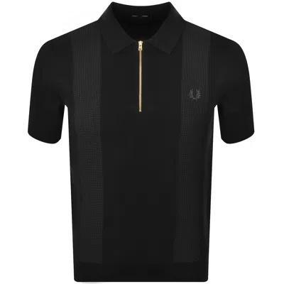 Fred Perry Panel Detail Knit Polo Shirt Black