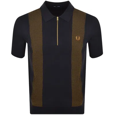 Fred Perry Panel Detail Knit Polo Shirt Navy In Multi