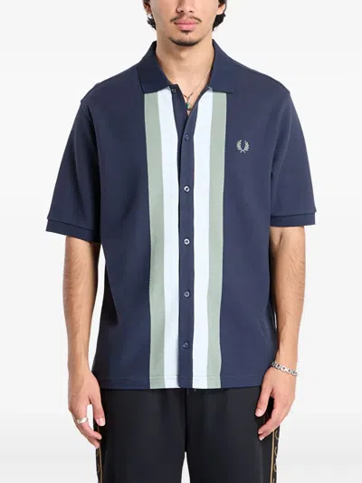 Fred Perry Panelled Button Shirt In Blue