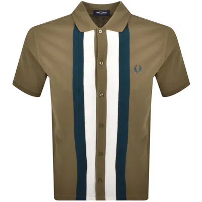 Fred Perry Panelled Button Through Polo Brown In Green