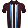 Fred Perry Panelled Button Through Polo Oxblood In Burgundy
