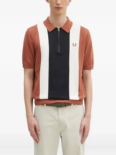 Fred Perry Panelled Cotton Polo Shirt In Brown