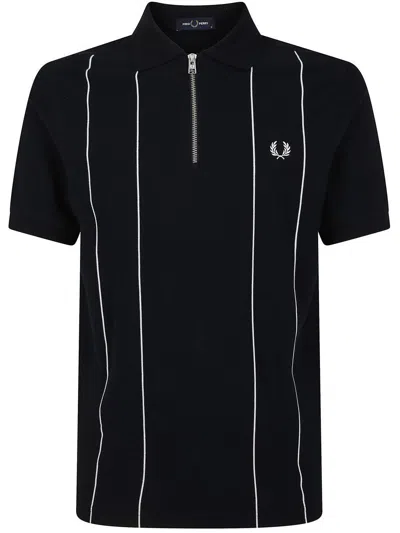 Fred Perry Pinstripe Zip Neck Polo Shirt Clothing In Blue