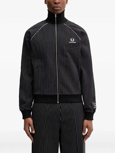Fred Perry Pinstripe-pattern Track Jacket In Black