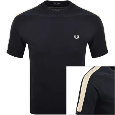 Fred Perry Pique Cable Taped T Shirt Navy In Blue